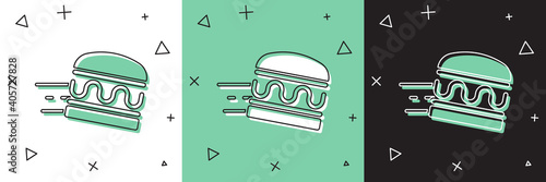 Set Online ordering and burger delivery icon isolated on white and green, black background. Vector.