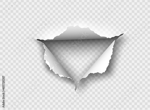 ragged Hole torn in ripped paper on transparent background