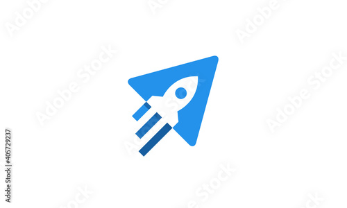Creative Vector Illustration Logo Design. Flying Rocket and Up Moving Arrow Concept.