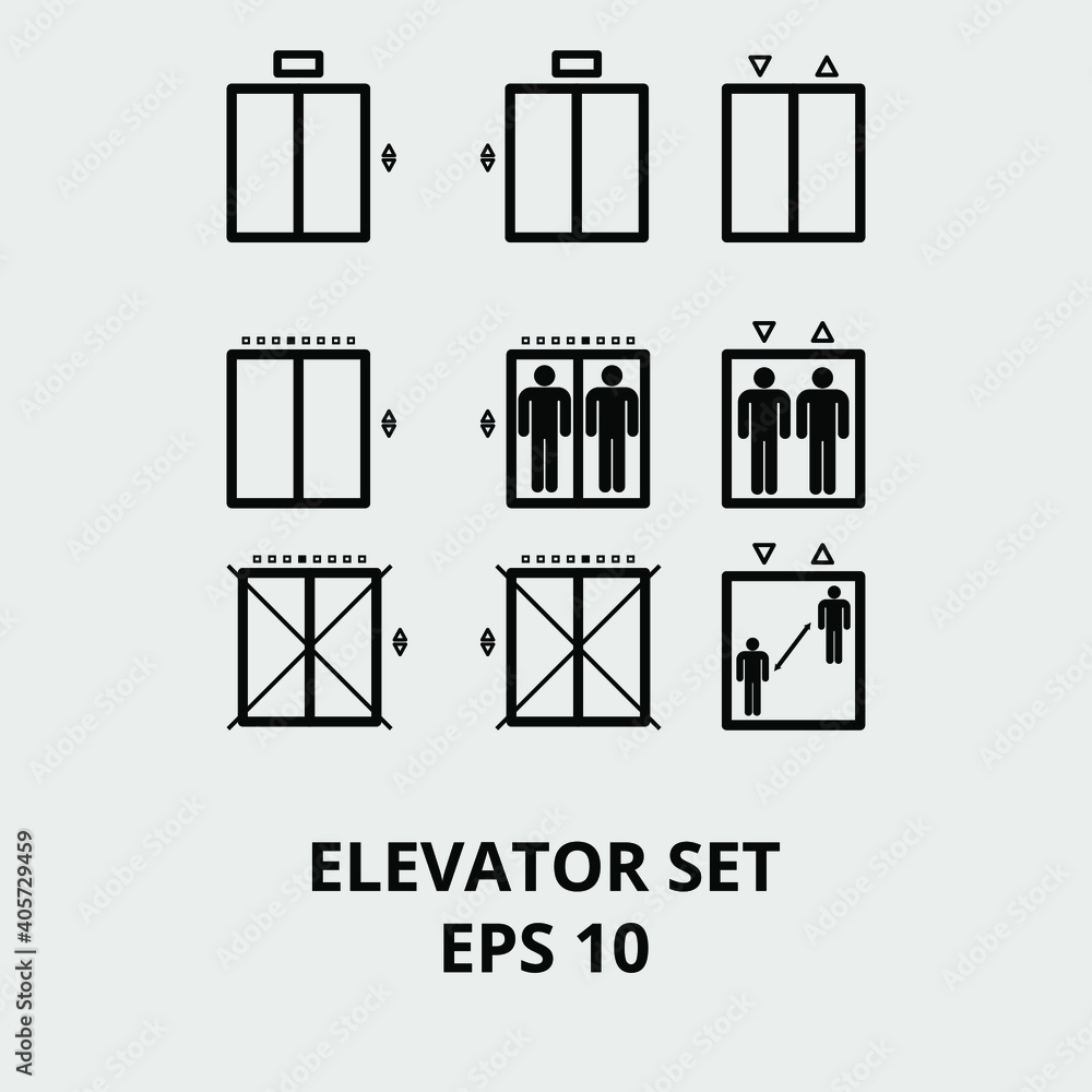 black and white Elevator vector icons set. Hotels and appartments black and white Elevator vector icons set. Hotels and appartments