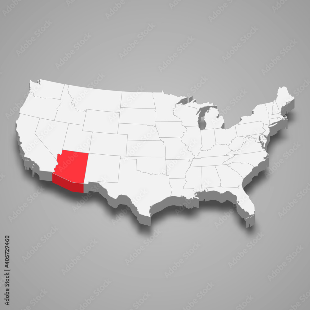 Arizona state location within United States 3d map
