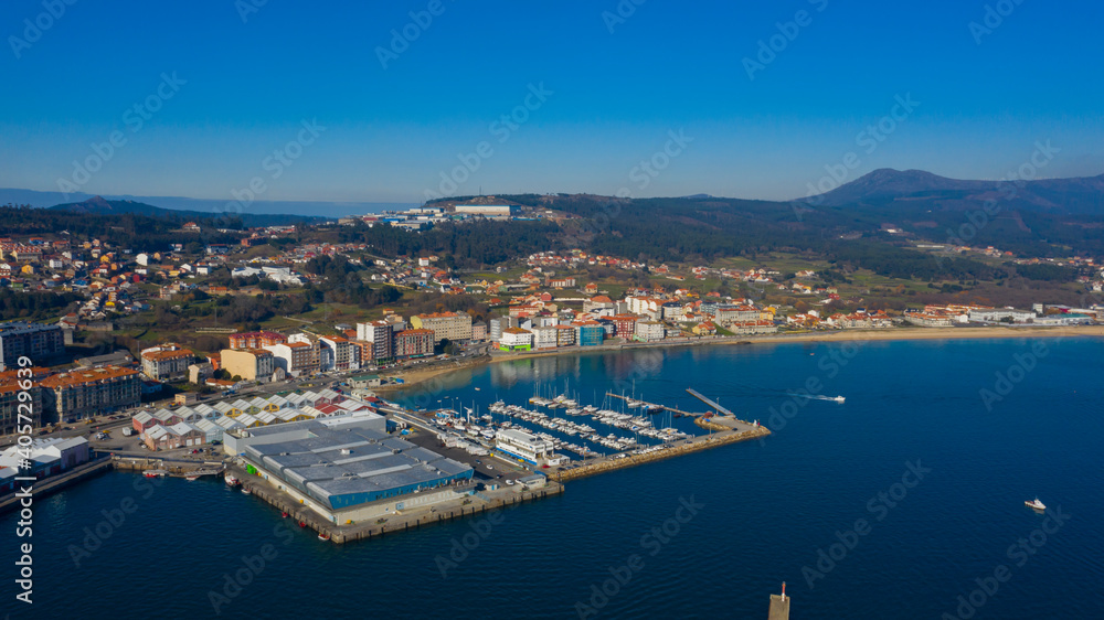 Aerial view of Riveira town in Galicia