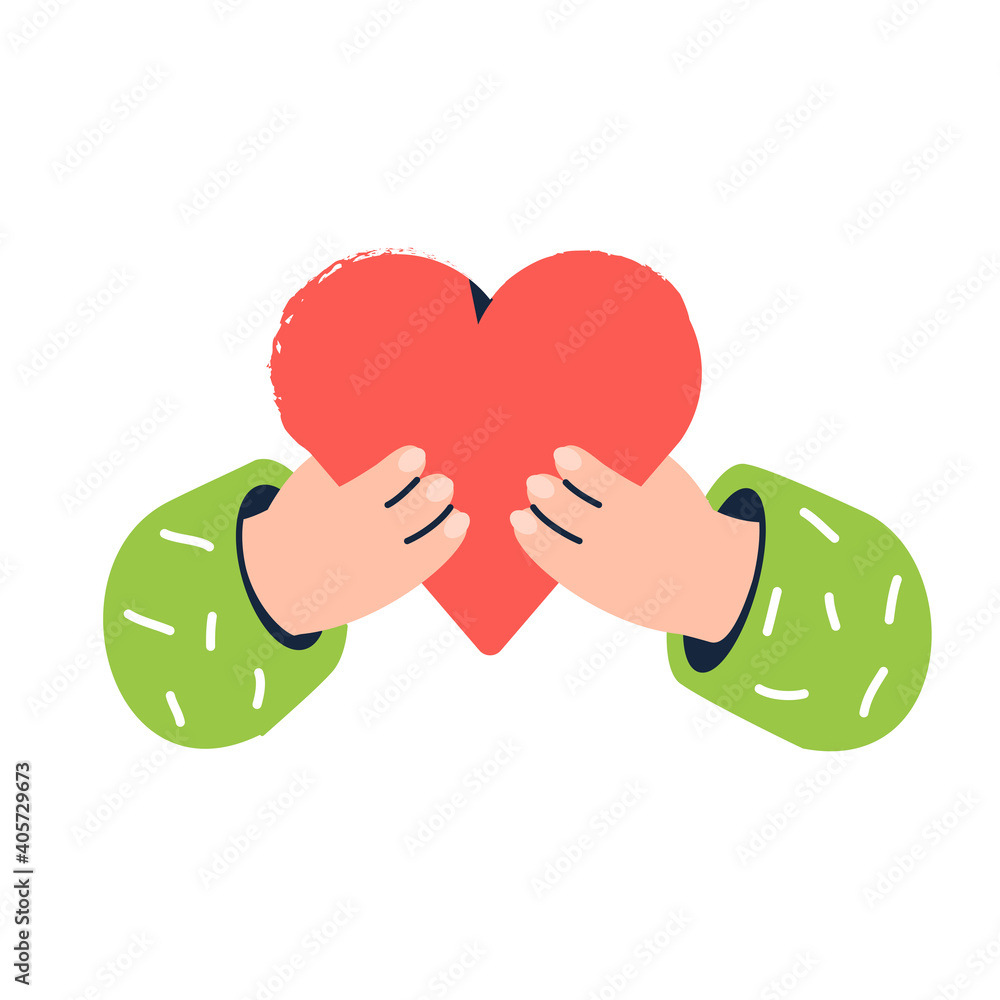 Hands holding heart isolated on transparent background. Love valentines day  clipart. Heart shape. Concept of happy Valentine's day Stock Vector