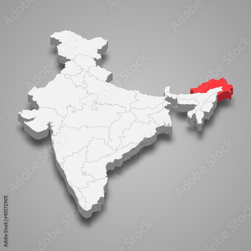 Arunachal Pradesh state location within India 3d map