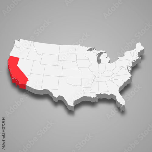 California state location within United States 3d map