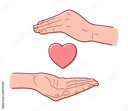 Heart between two hands. Design of a postcard for Valentine s Day.