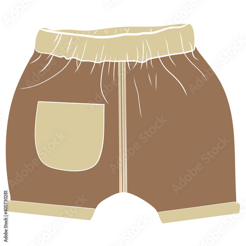 Shorts. Childrens' shorts. Close-up. Baby clothes concept. Shops, goods, signboard, advertising. Cartoon style. For stickers, collages, web design.