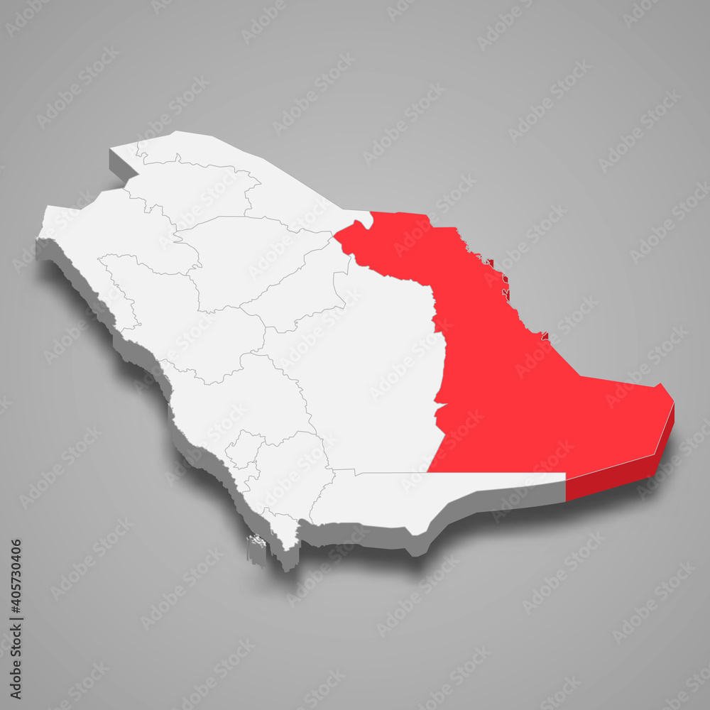 Eastern Province region location within Saudi Arabia 3d map