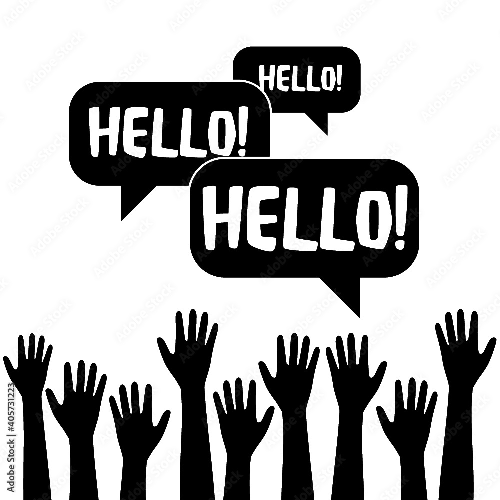 Hello Speech Bubble with hands icon isolated on white background Hello Speech Bubble with hands icon isolated on white background
