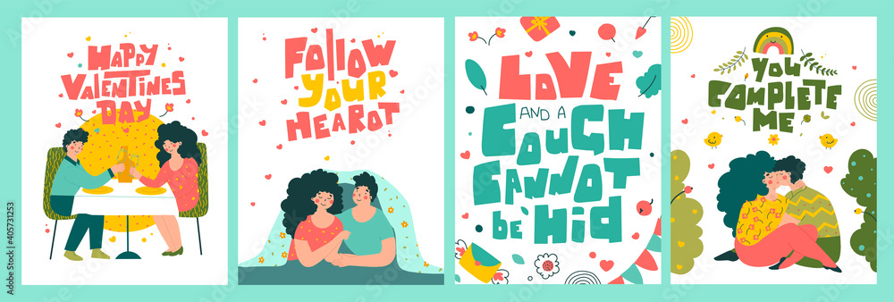 Fototapeta premium Happy valentines day lettering, great design for any purposes. Celebration, design, vector.