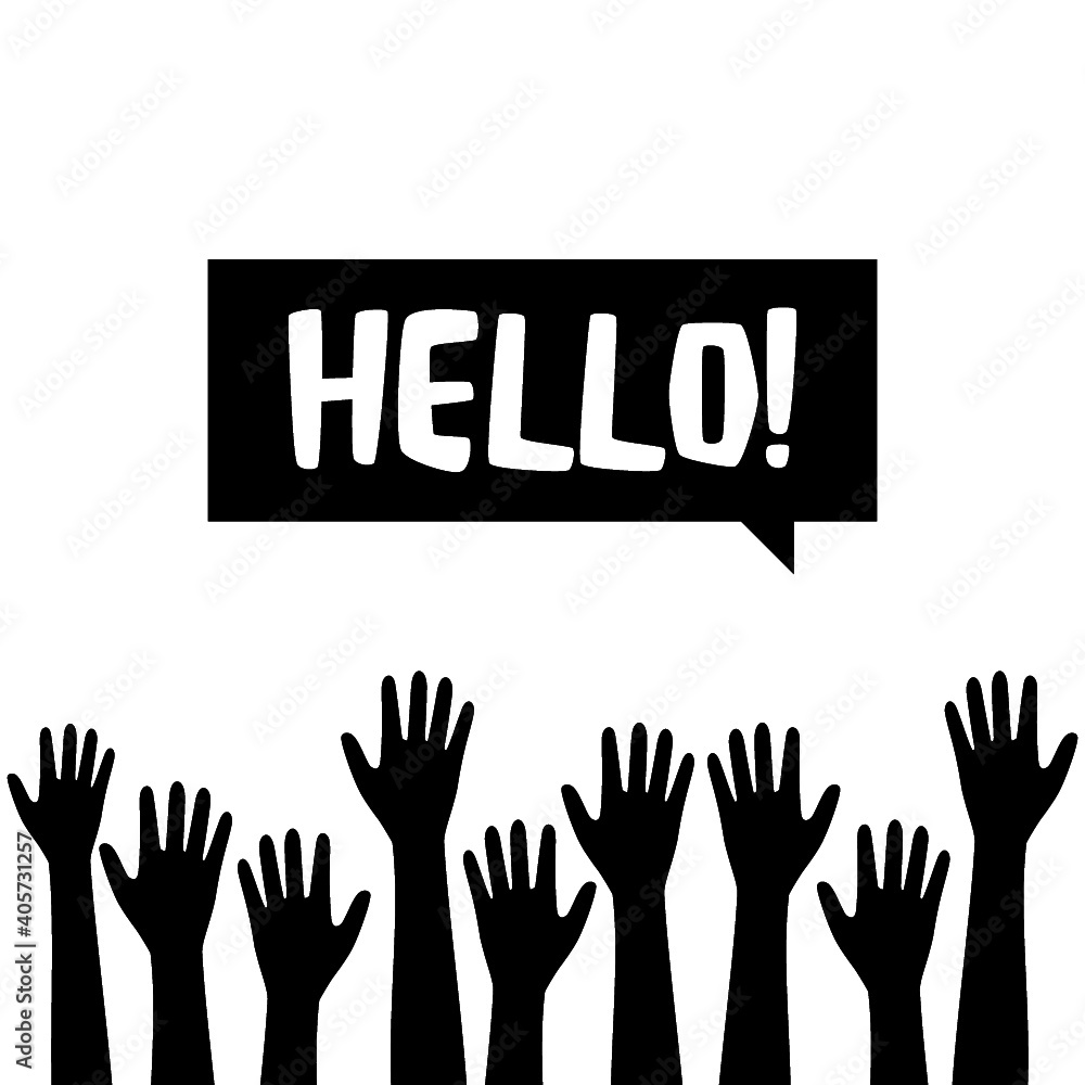 Hello Speech Bubble with hands icon isolated on white background Hello Speech Bubble with hands icon isolated on white background