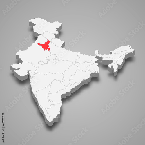 Haryana state location within India 3d map