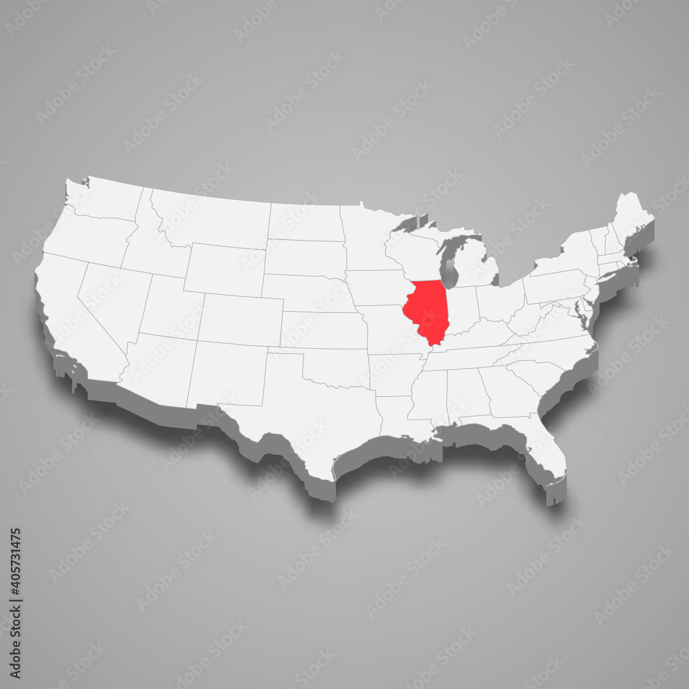 Illinois state location within United States 3d map