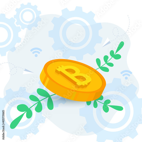 Bitcoin financial system grows. Crypto currency hype vector 