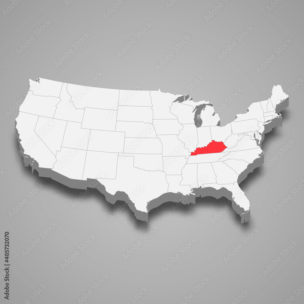 Kentucky state location within United States 3d map