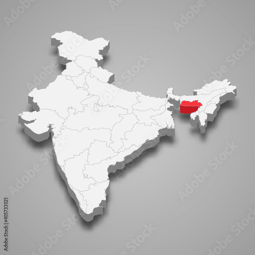 Meghalaya state location within India 3d map