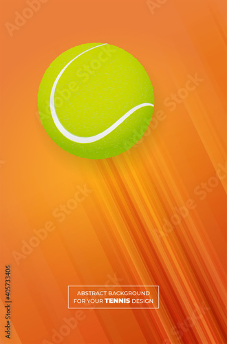 Abstract orange background with stripes and tennis ball