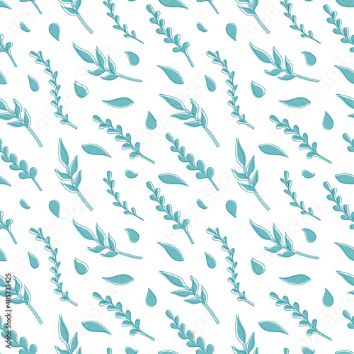 Natural vector seamless pattern leaves green elements on white background