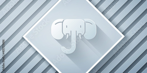 Paper cut Elephant icon isolated on grey background. Paper art style. Vector.