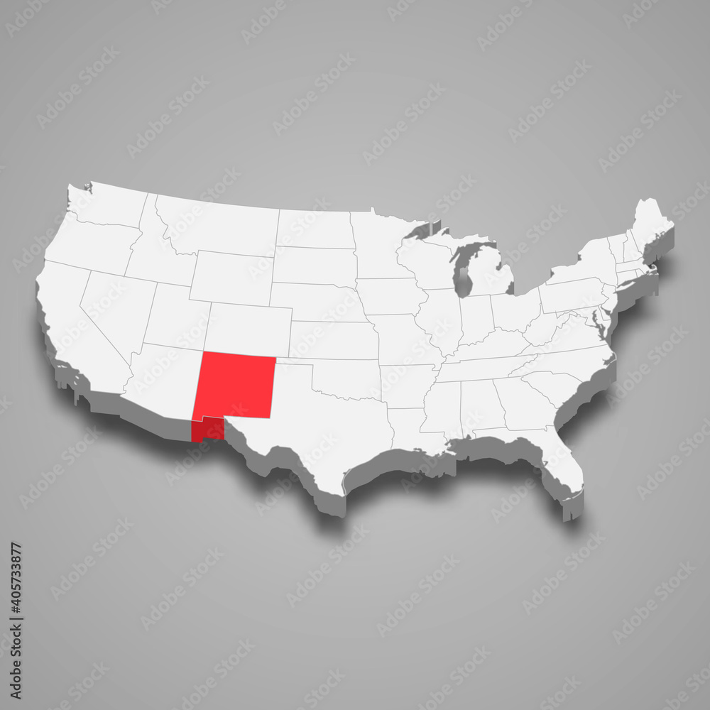 New Mexico state location within United States 3d map