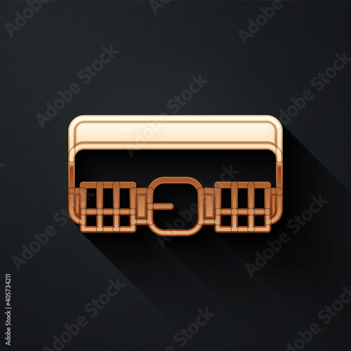 Gold Hunting cartridge belt with cartridges icon isolated on black background. Bandolier sign. Hunter equipment, armament. Long shadow style. Vector.