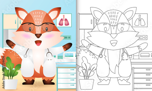 coloring book for kids with a cute fox doctor character illustration