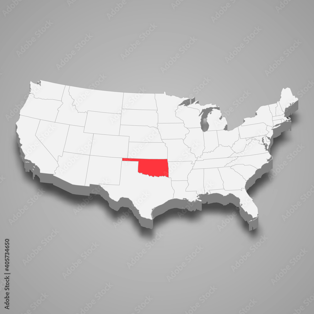 Oklahoma state location within United States 3d map