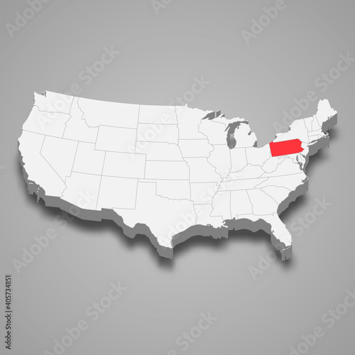 Pennsylvania state location within United States 3d map