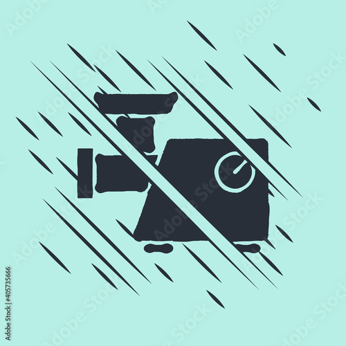 Black Kitchen meat grinder icon isolated on green background. Glitch style. Vector.