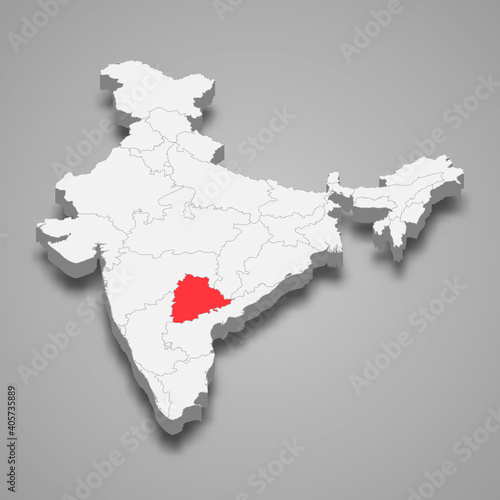 Telangana state location within India 3d map
