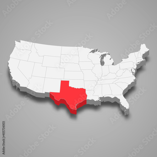 Texas state location within United States 3d map