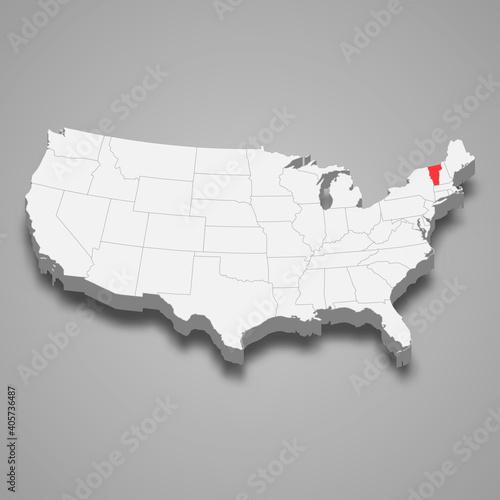 Vermont state location within United States 3d map