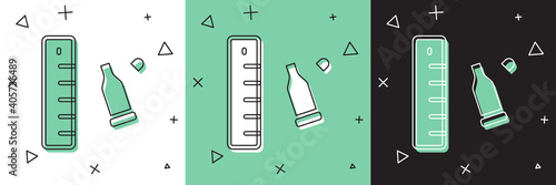 Set Bullet casing as a piece of evidence placed with forensic ruler for documentation icon isolated on white and green, black background. Concept of crime scene. Vector.
