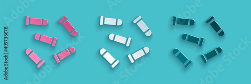 Paper cut Bullet icon isolated on blue background. Paper art style. Vector.