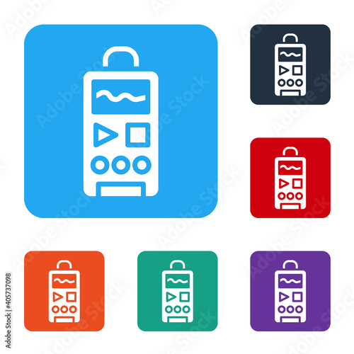 White Dictaphone icon isolated on white background. Voice recorder. Set icons in color square buttons. Vector.
