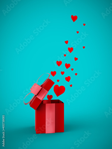 gift box open balloon heart floating customizable background love valentine concept 3d rendering