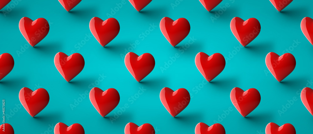 Isometric hearts seamless pattern set, customizable color background, 3d Render