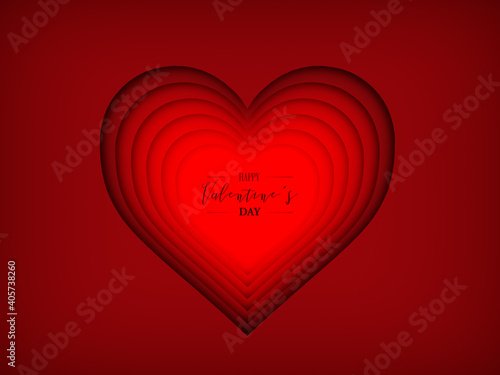 Layered paper cut red hearts and happy Valentine s Day messages for greeting cards given to couples  3d Render