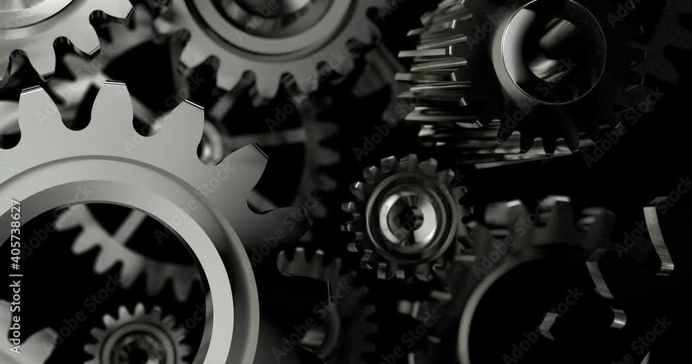 3D Rendering metal gear wheel spinning rotation, for teamwork success and technology concept, with a depth of fie 3D Rendering metal gear wheel spinning rotation, for teamwork success and technology concept, with a depth of fie