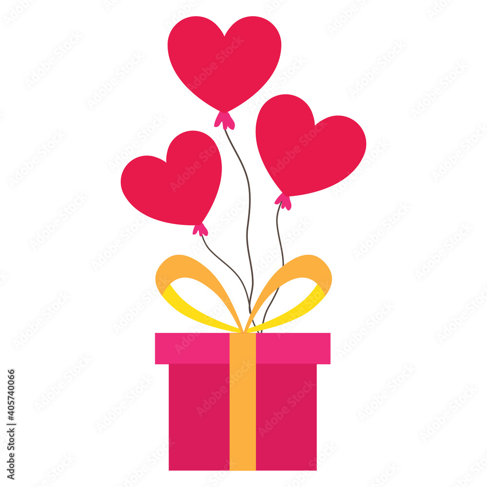 Gift box with heart balloons. Love and valentines day concept vector