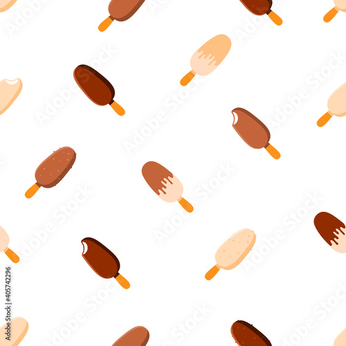 Vertical seamless pattern chocolate popsicle, vector printable illustration