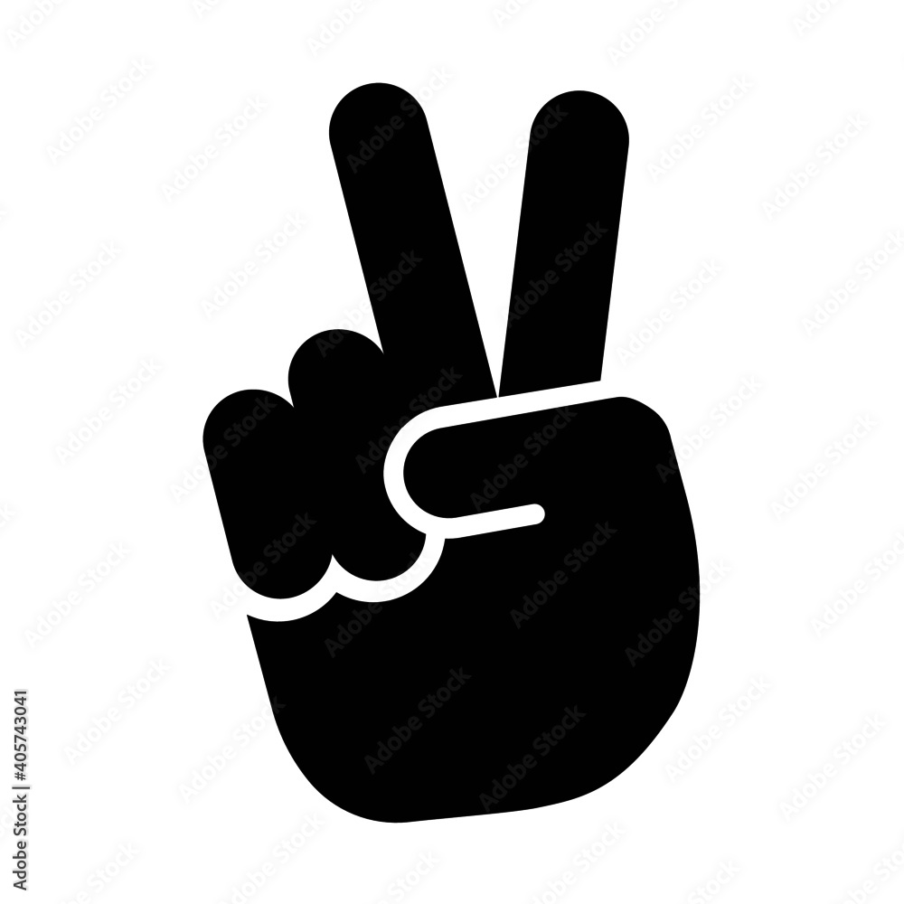 Vector silhouette logo of human hand making the V shape victory sign