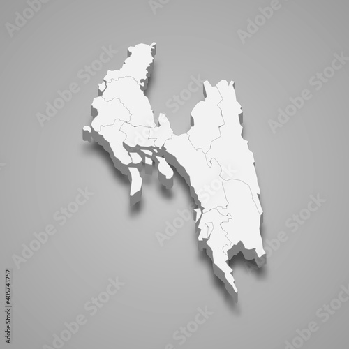 3d isometric map of Chittagong is a division of Bangladesh