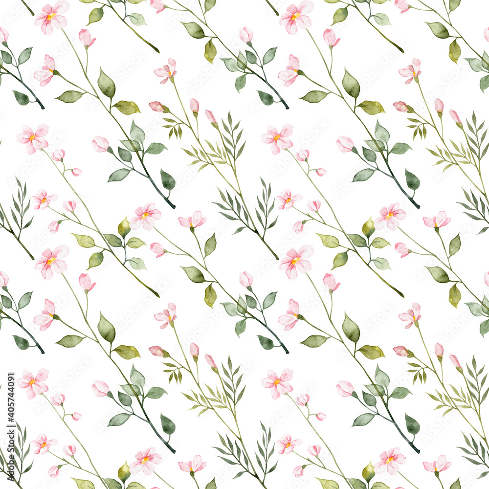 Seamless pattern with hand painted watercolor florals