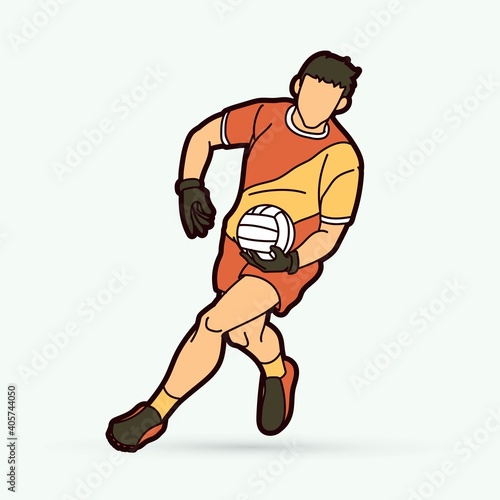 Gaelic Football male player cartoon graphic vector.