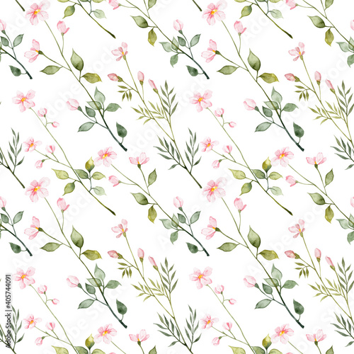 Seamless pattern with hand painted watercolor florals
