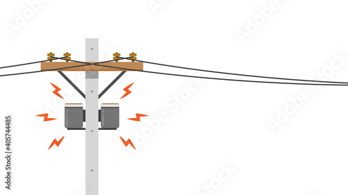 Broken electric pole vector. electric pole on white background. free space for text. copy space.