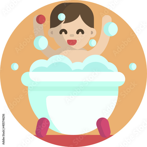 Cute baby colour icon. Baby bathing icon.