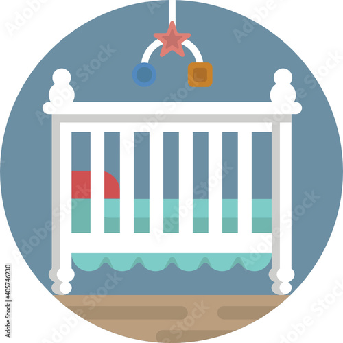 Cute baby colour icon. Crib Icon.