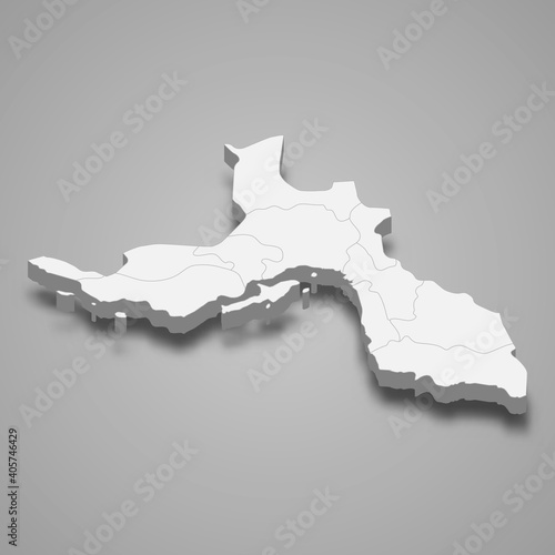 3d isometric map of Hormozgan is a province of Iran